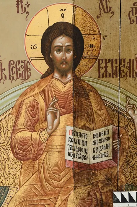 Икона Деисус. XIX в. Фрагмент. В процессе реставрации